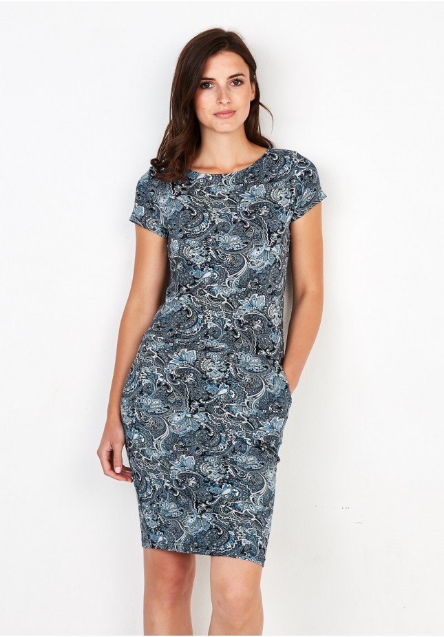 Dress with navy-blue patterns