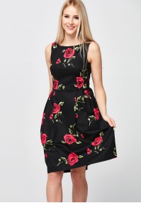 Elegancka Czarna Sukienka z różami