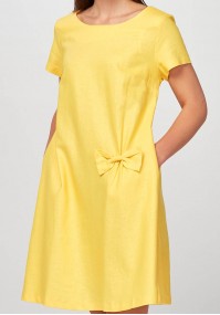 Yellow linen Dress with a bow