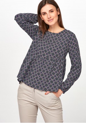 Navy Blouse with asymmetrical frill