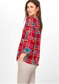 Checkered red Blouse with flowers