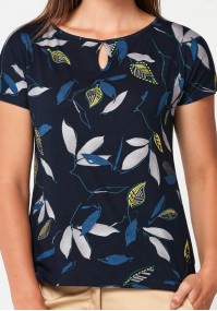 Navy blue blouse with leaves