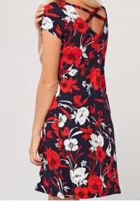 Trapezoidal Dress with red and white flowers