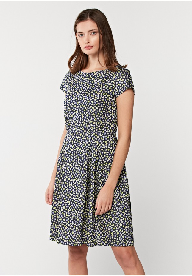Tapered Waist Dress with Flowers