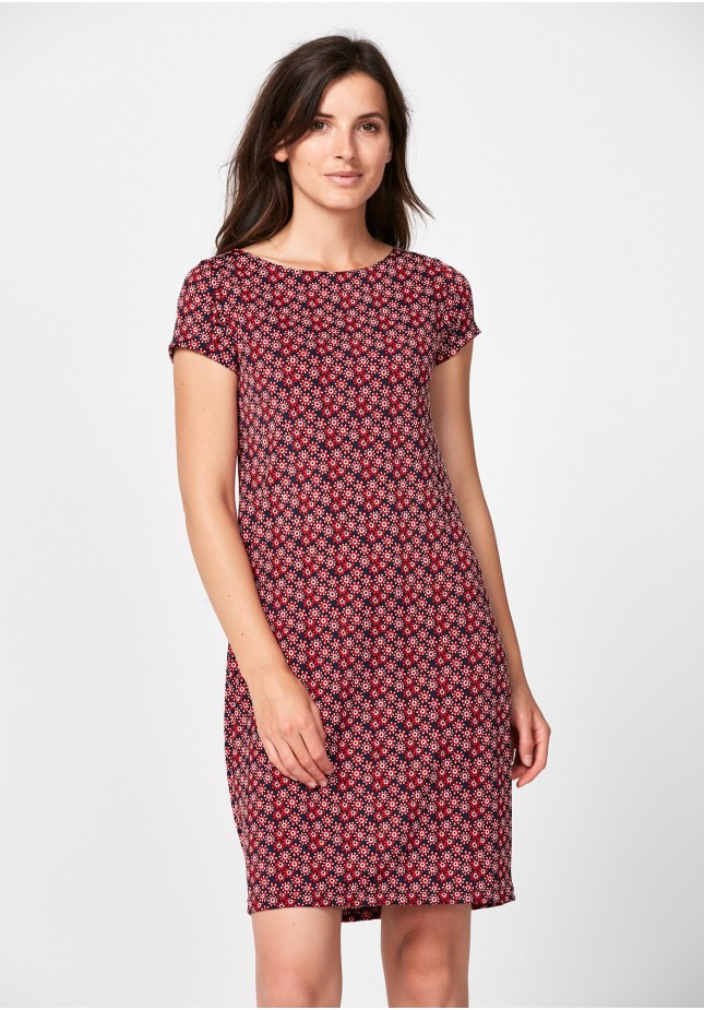 Fitted dress with red flowers