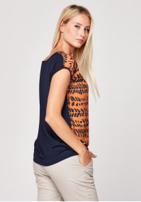 Brown blouse with navy blue spots