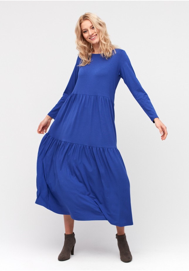 Niebieska trapezowa sukienka maxi