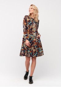 Trapezoidal dress with colorful leaves