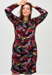 Dress with pockets with colorful leaves pattern