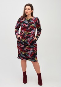Dress with pockets with colorful leaves pattern