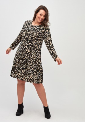 Dress with beige and dark green spots