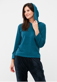 Turquoise sweater with a hood