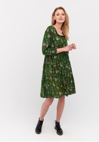 Green floral midi dress with a square neckline