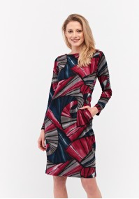 Dress with a navy blue and burgundy pattern