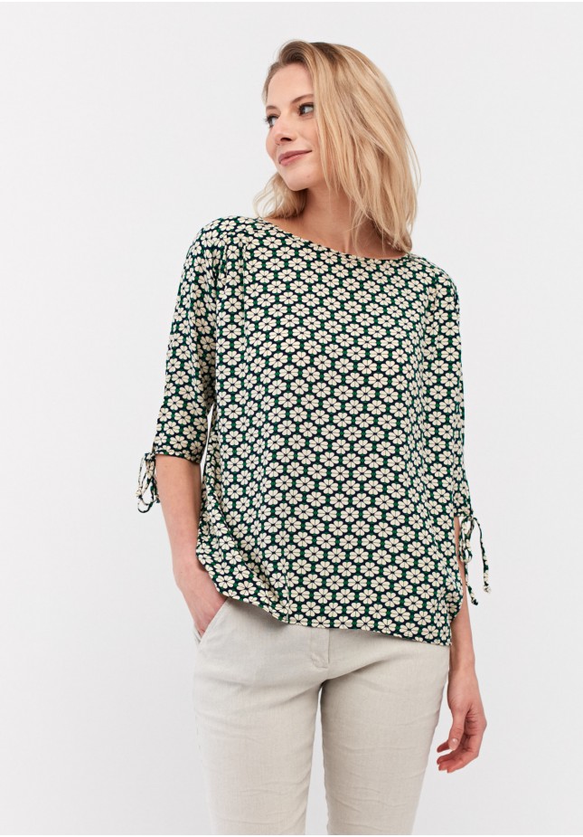 Blouse with tied sleeves
