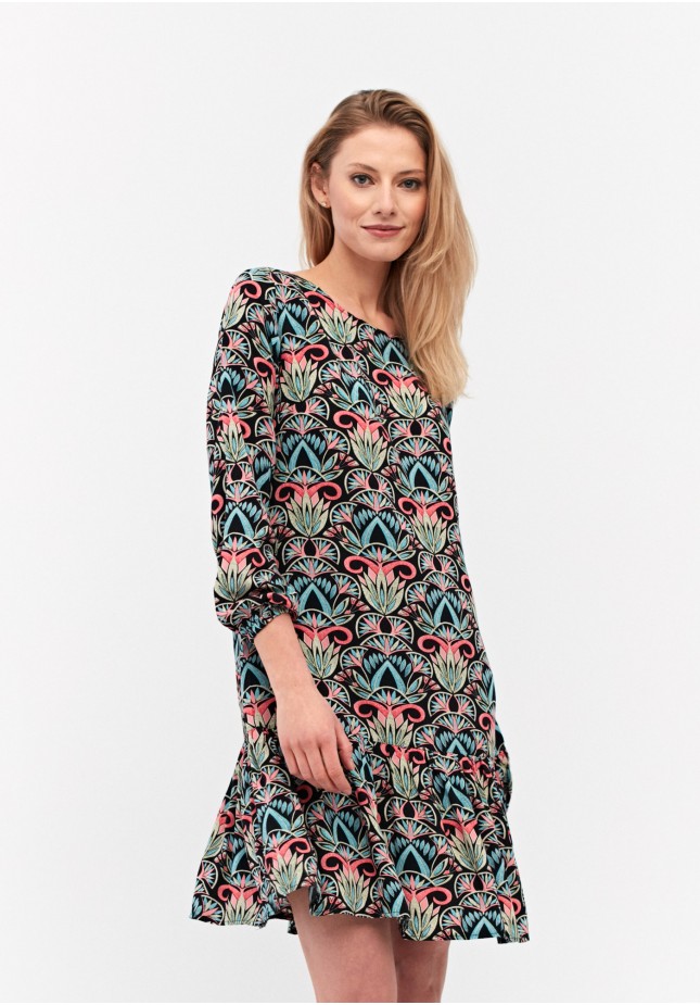 Dress with pink and blue pattern