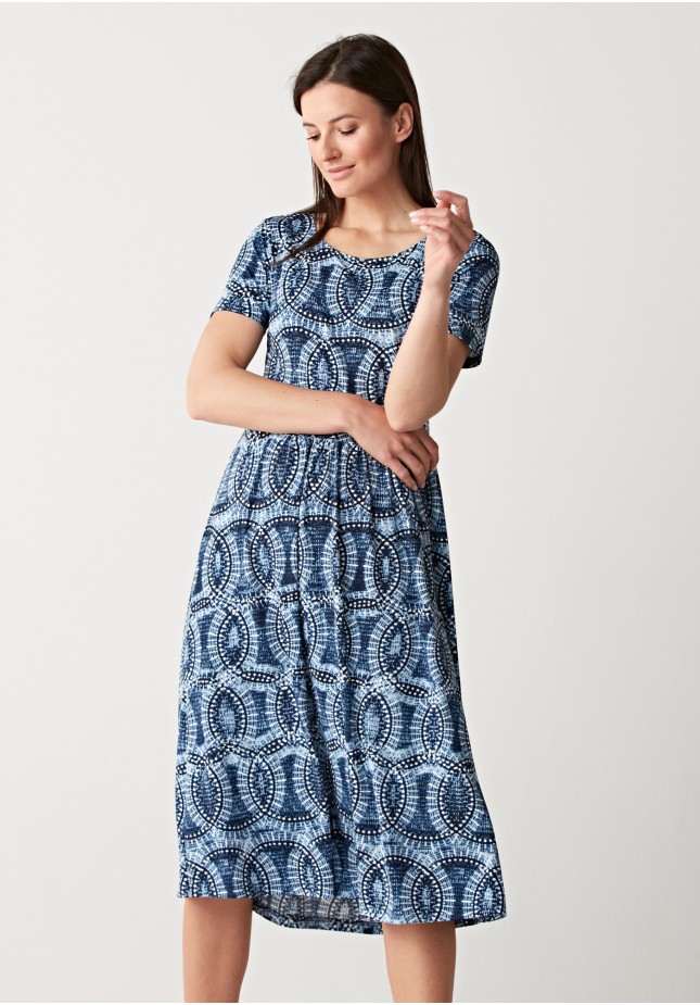 Blue dress with geometric pattern
