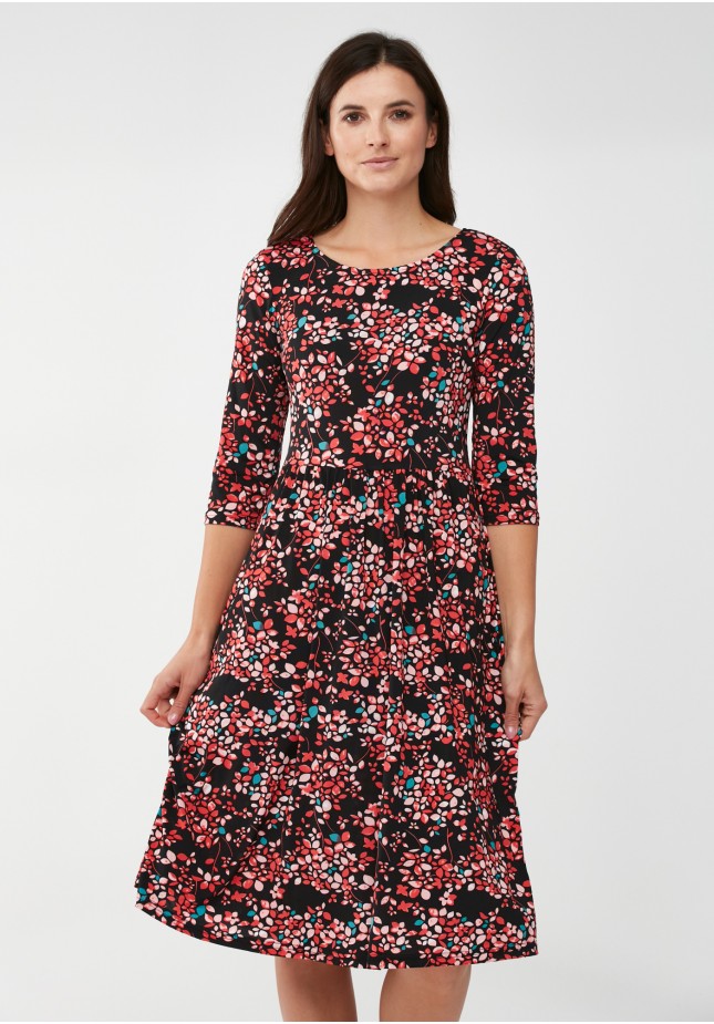 Dress cut at waist with a floral motif