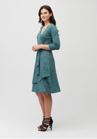 Turquoise-silver dress with envelope neckline