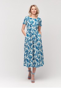 Long linen summer dress with blue print