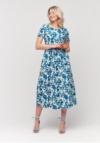 Long linen summer dress with blue print