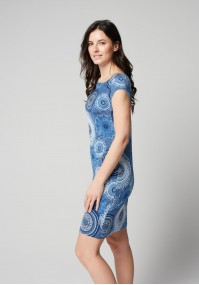 Jeans color dress with rosettes