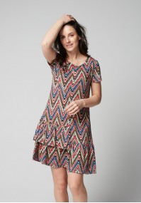 Geometric patterned dress with frill