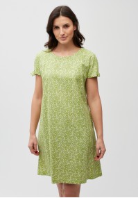 Lniana zielona sukienka w kółeczka