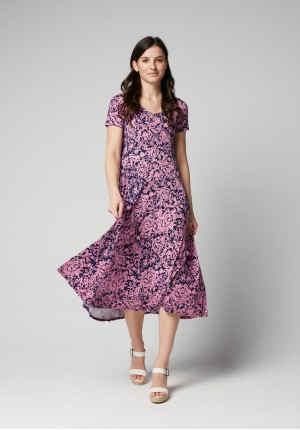 Midi dress with pink roses