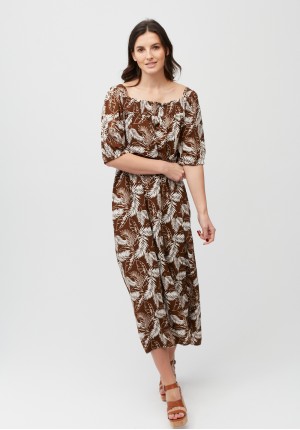 Midi dress with leaves