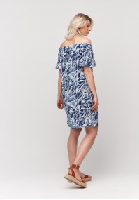 White and blue off-shoulder dress