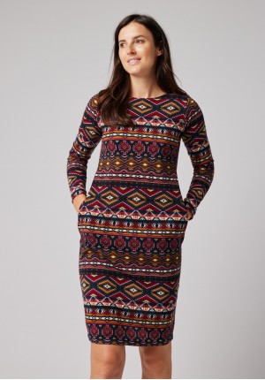 Knitted dress with colorful patterns