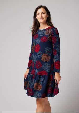 Navy blue dress with roses