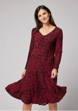 Black dress with red floral pattern