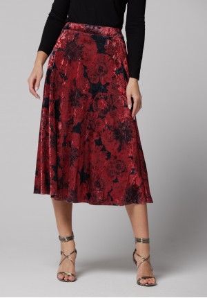 Midi skirt with red flowers