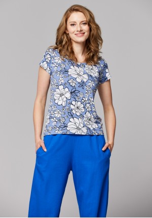 Blue top with white flowers