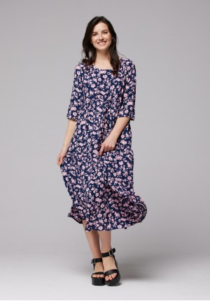 Navy dress with pink flowers
