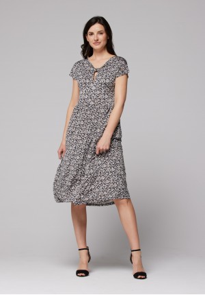 A-line dress in gray polka dots