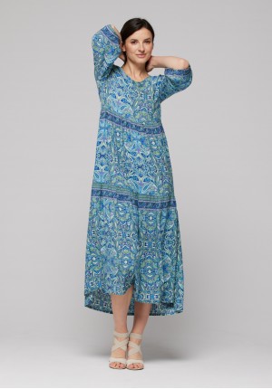 Casual green and blue paisley dress