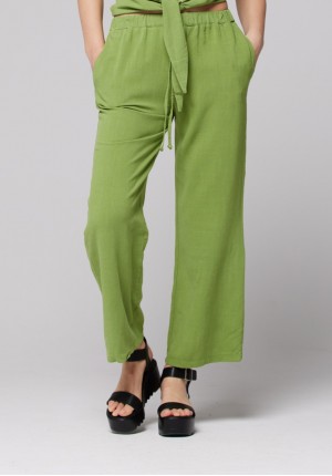 Wiskozowo-lniane zielone spodnie