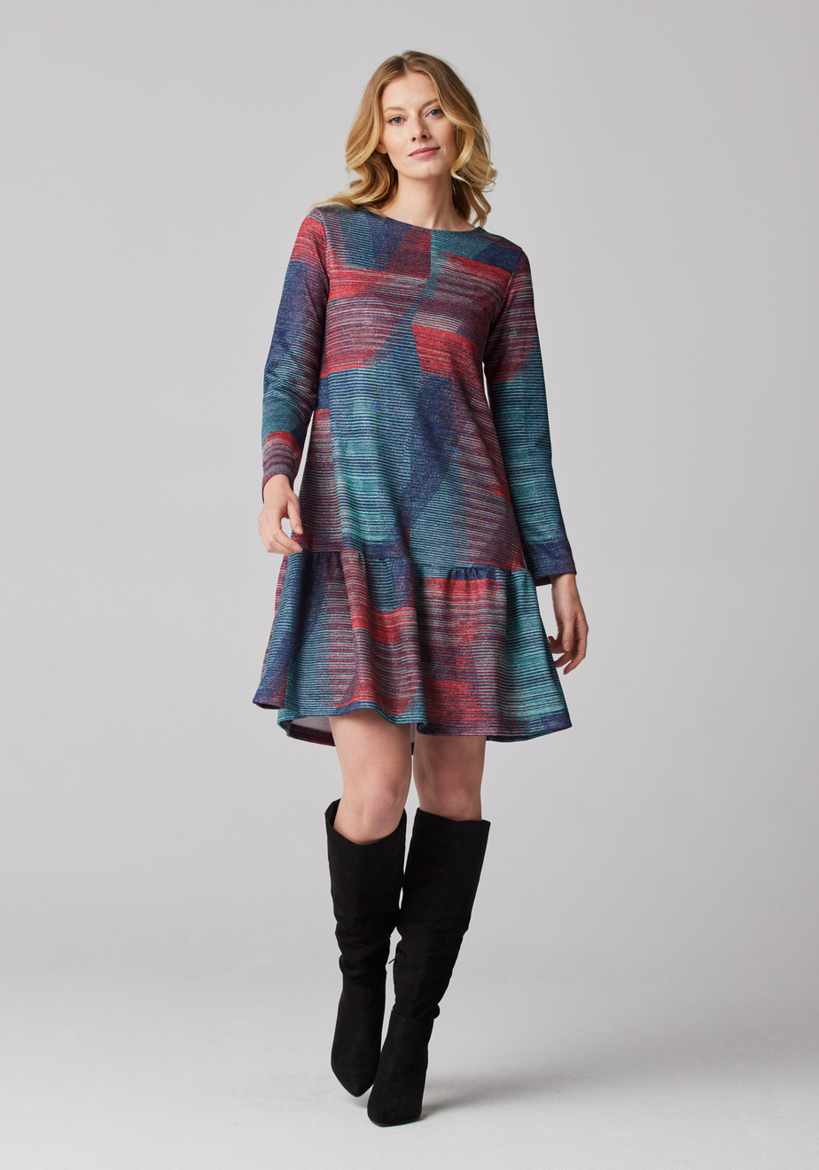 Niebiesko-czerwona sukienka z falbaną 1943