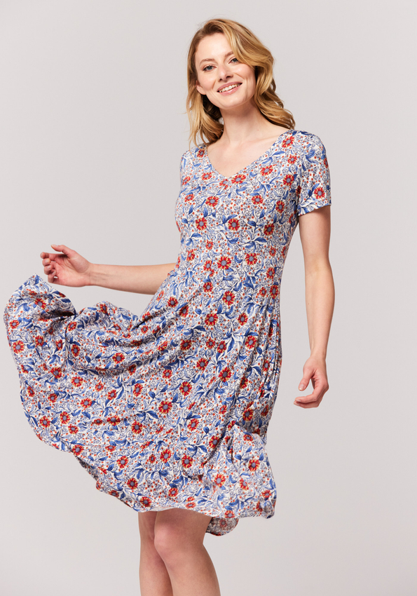 Rozkloszowana sukienka midi w kwiaty 1456