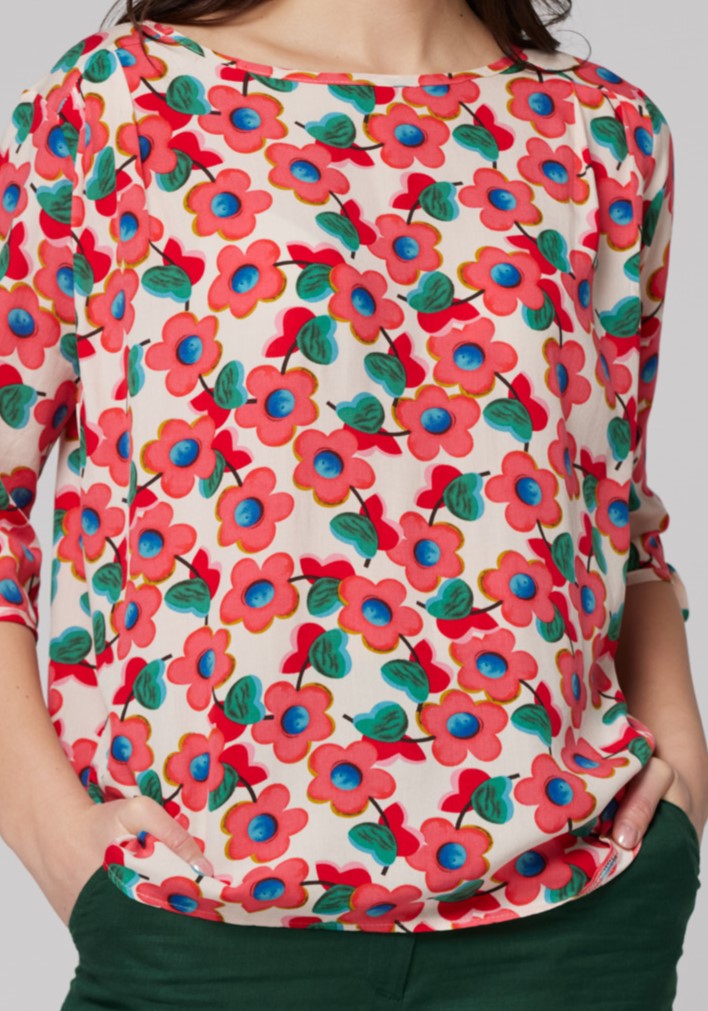 Swobodna bluzka w różowe kwiaty 3009