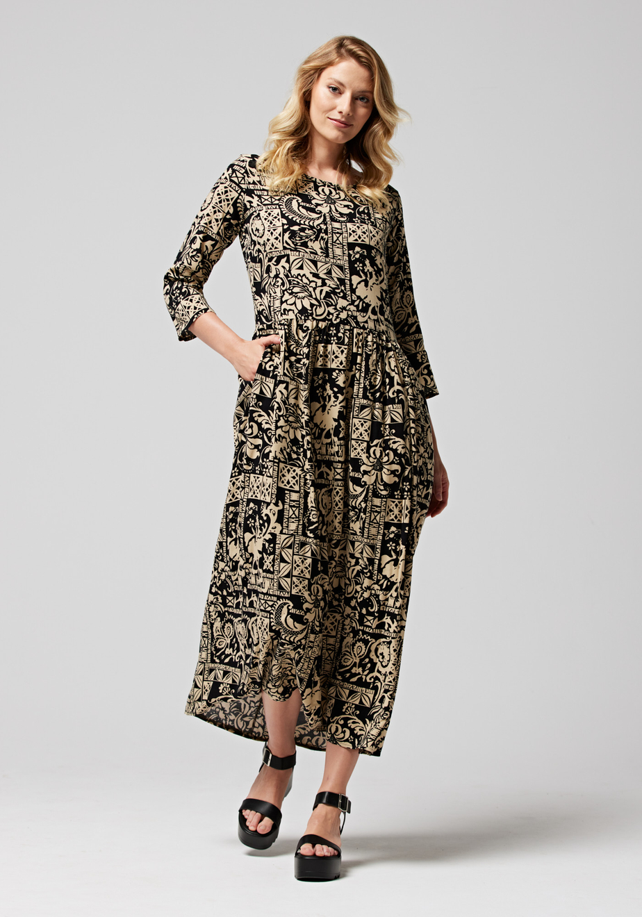 Czarno beżowa sukienka boho 1144