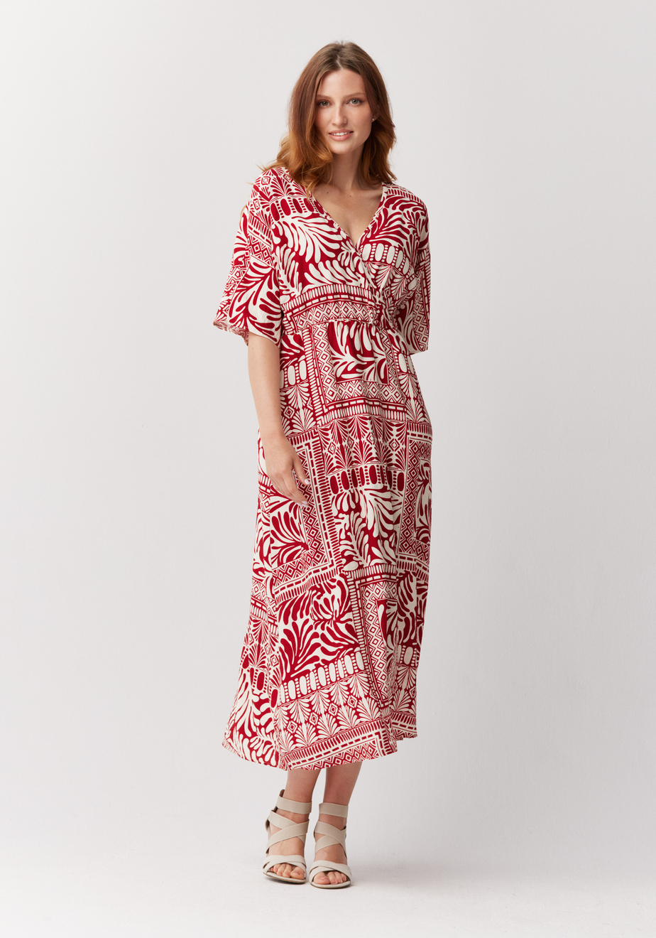 Biało - czerwona wzorzysta sukienka 1279