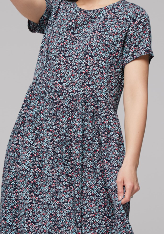 Granatowa długa sukienka w kwiatki 1034