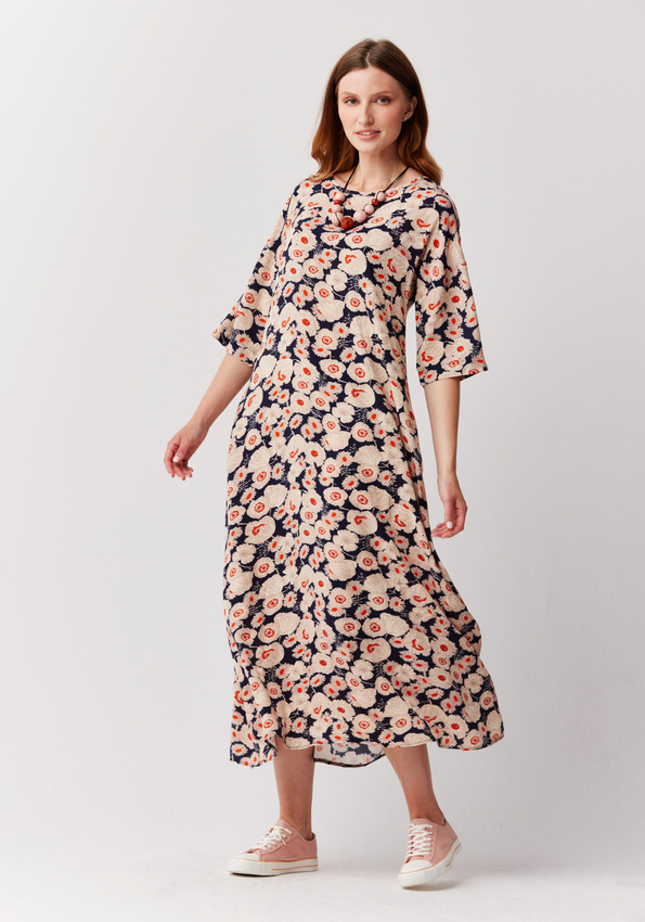 Trapezowa sukienka w kwiaty 1069