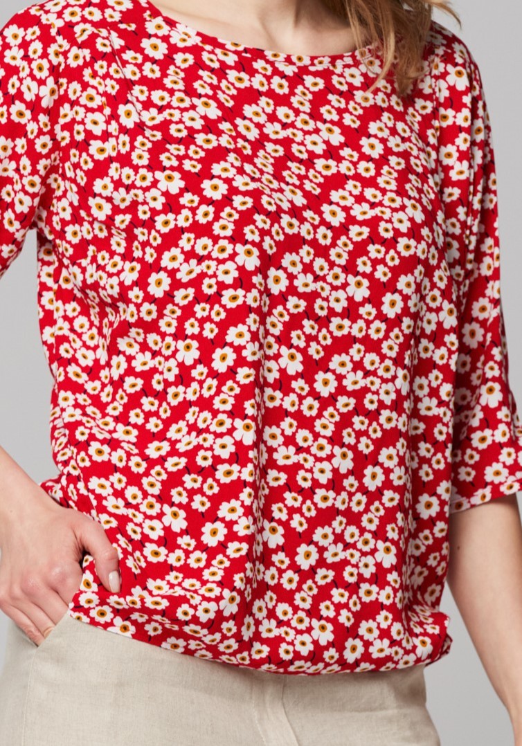 Czerwona bluzka z wiązanymi rękawami 3038