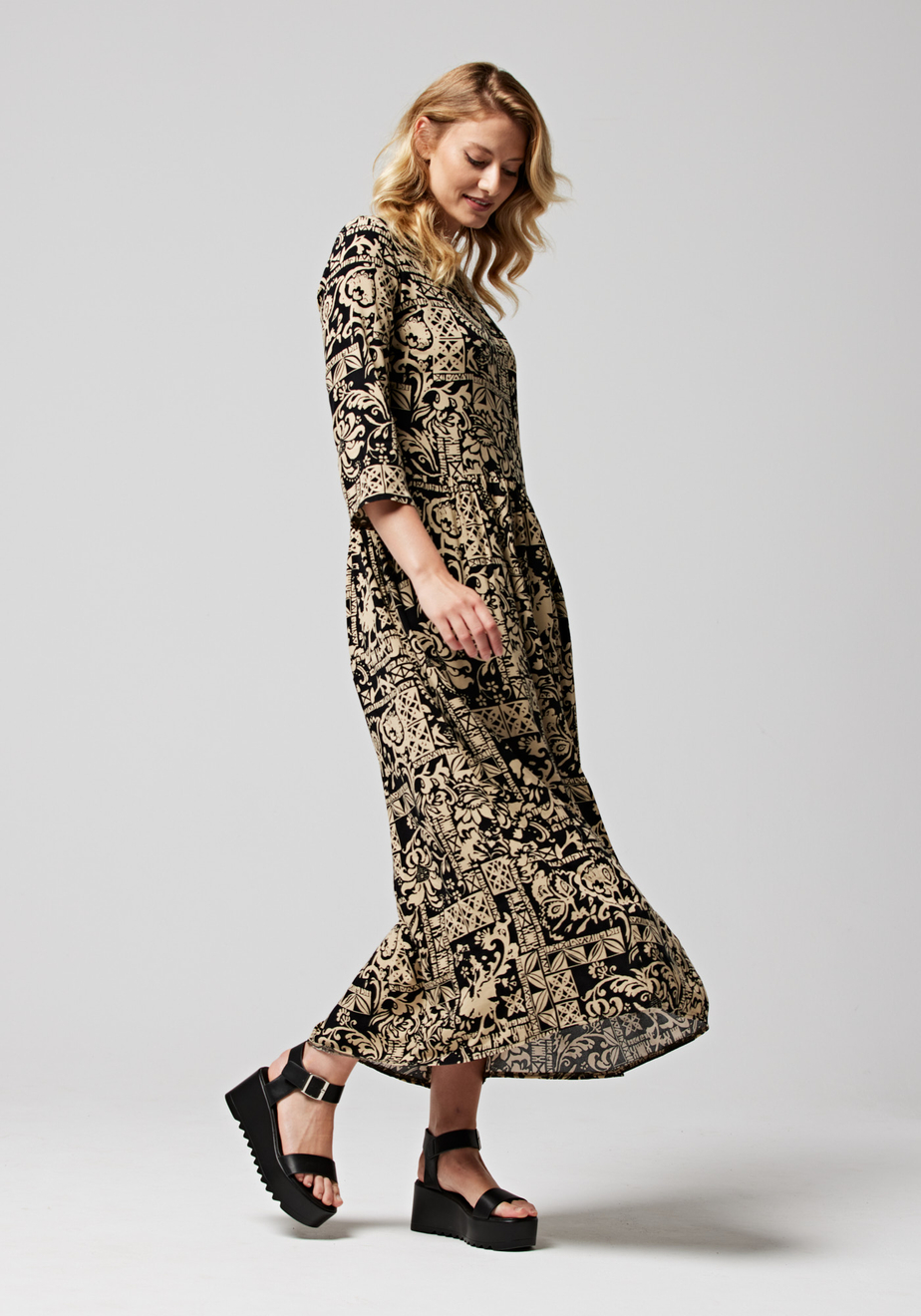 Czarno beżowa sukienka boho 1144