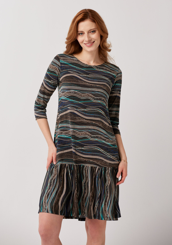 Sukienka w brązowo-turkusowe fale 1527